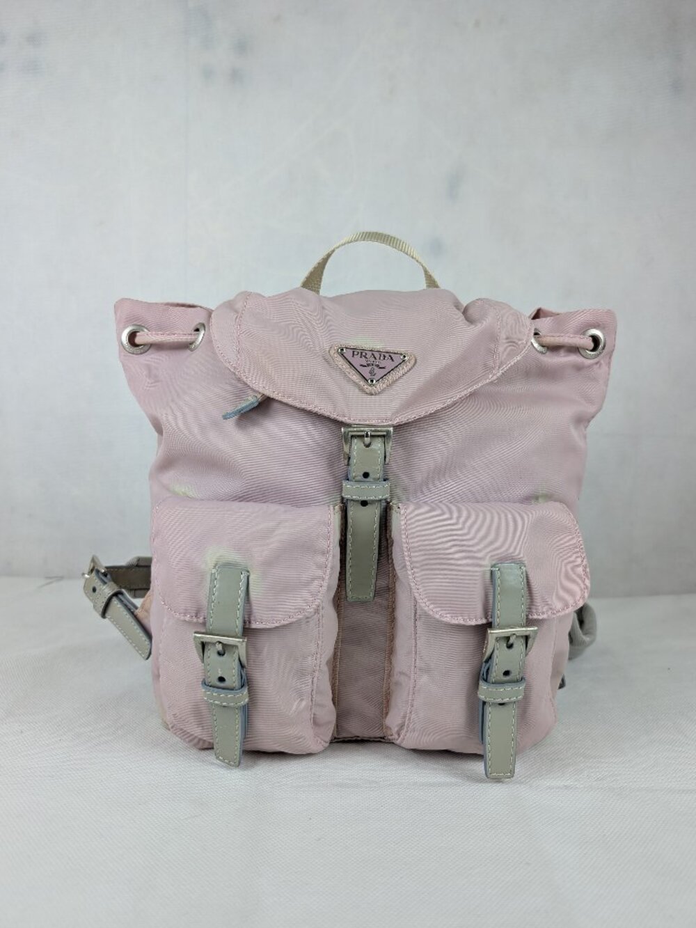 Pre-Loved Prada Authentic Light pink Nylon Leather backpack Made In Italy.